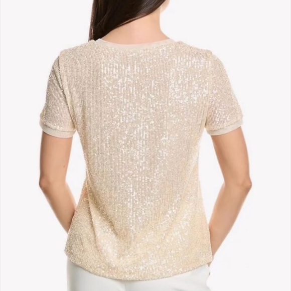 Anne Klein Women's Beige Sequin Short Sleeve Top - Picture 3 of 3